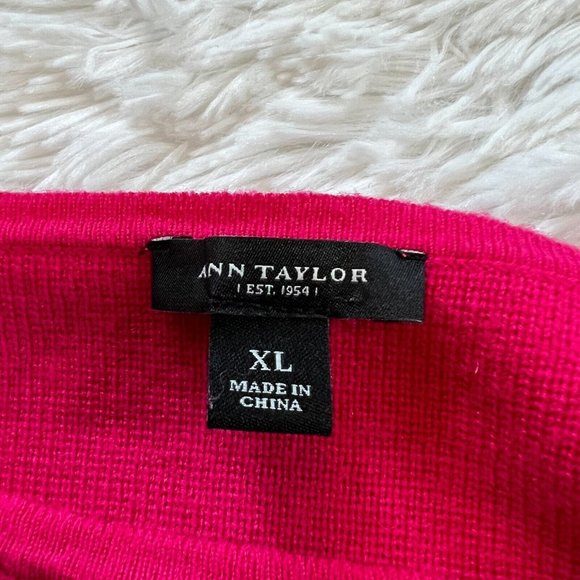 ANn Taylor Womens Sweater Size XL Pink Wool Blend Pockets Career Business 15788 - Picture 2 of 9